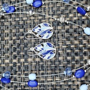 NWOT Crystal & Blue Enamel Teardrop Bead Earrings Plated